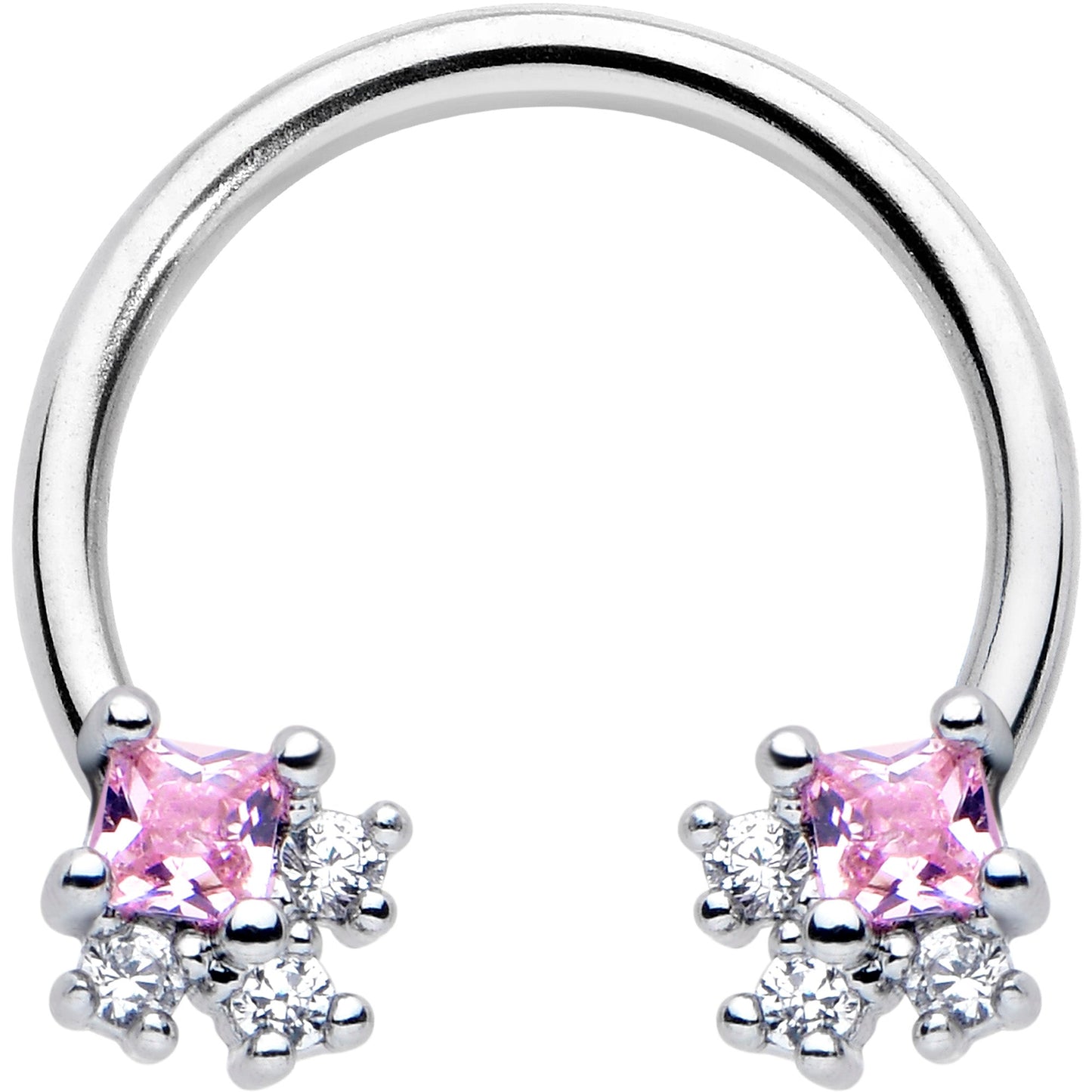 16G 3/8 Pink CZ Gem Rhombus Riot Horseshoe Circular Barbell