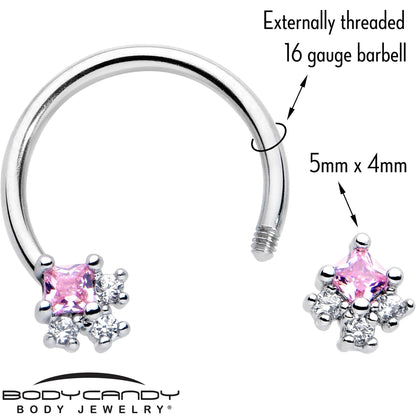 16G 3/8 Pink CZ Gem Rhombus Riot Horseshoe Circular Barbell
