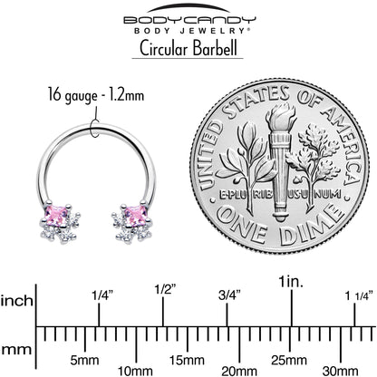 16G 3/8 Pink CZ Gem Rhombus Riot Horseshoe Circular Barbell