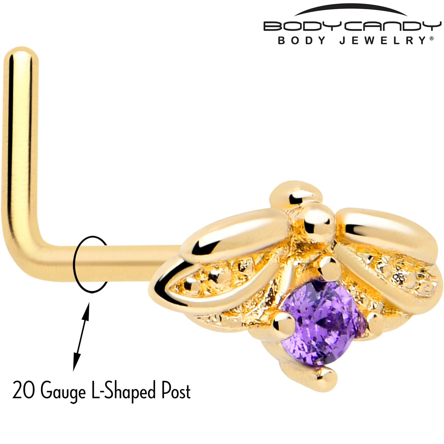 20G 7mm Purple Gem Gold Tone Beauty Bug L Shape Nose Ring
