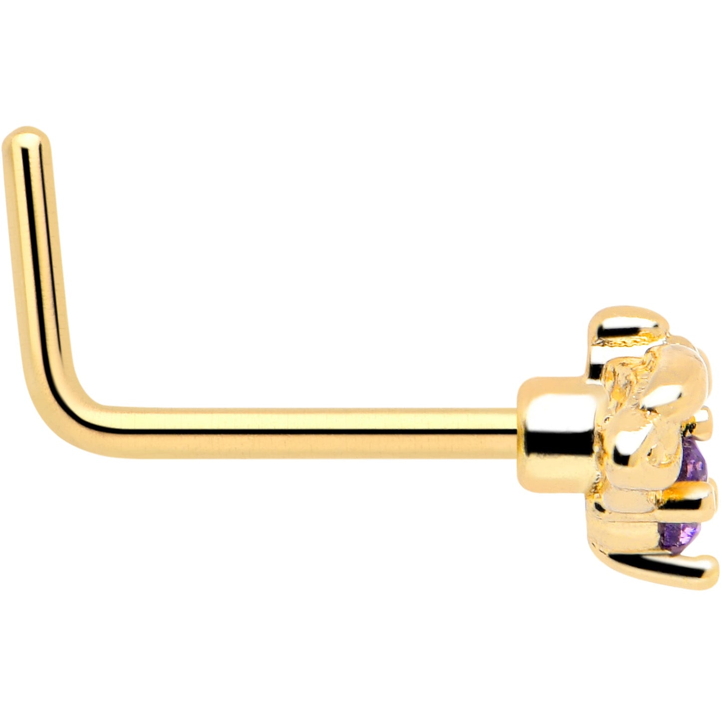 20G 7mm Purple Gem Gold Tone Beauty Bug L Shape Nose Ring