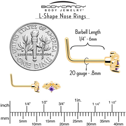 20G 7mm Purple Gem Gold Tone Beauty Bug L Shape Nose Ring