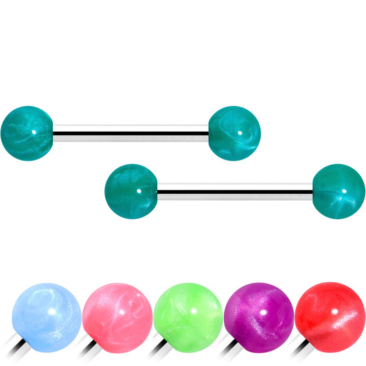 14G 9/16 Color Acrylic Ball Ends Barbell Nipple Ring Set