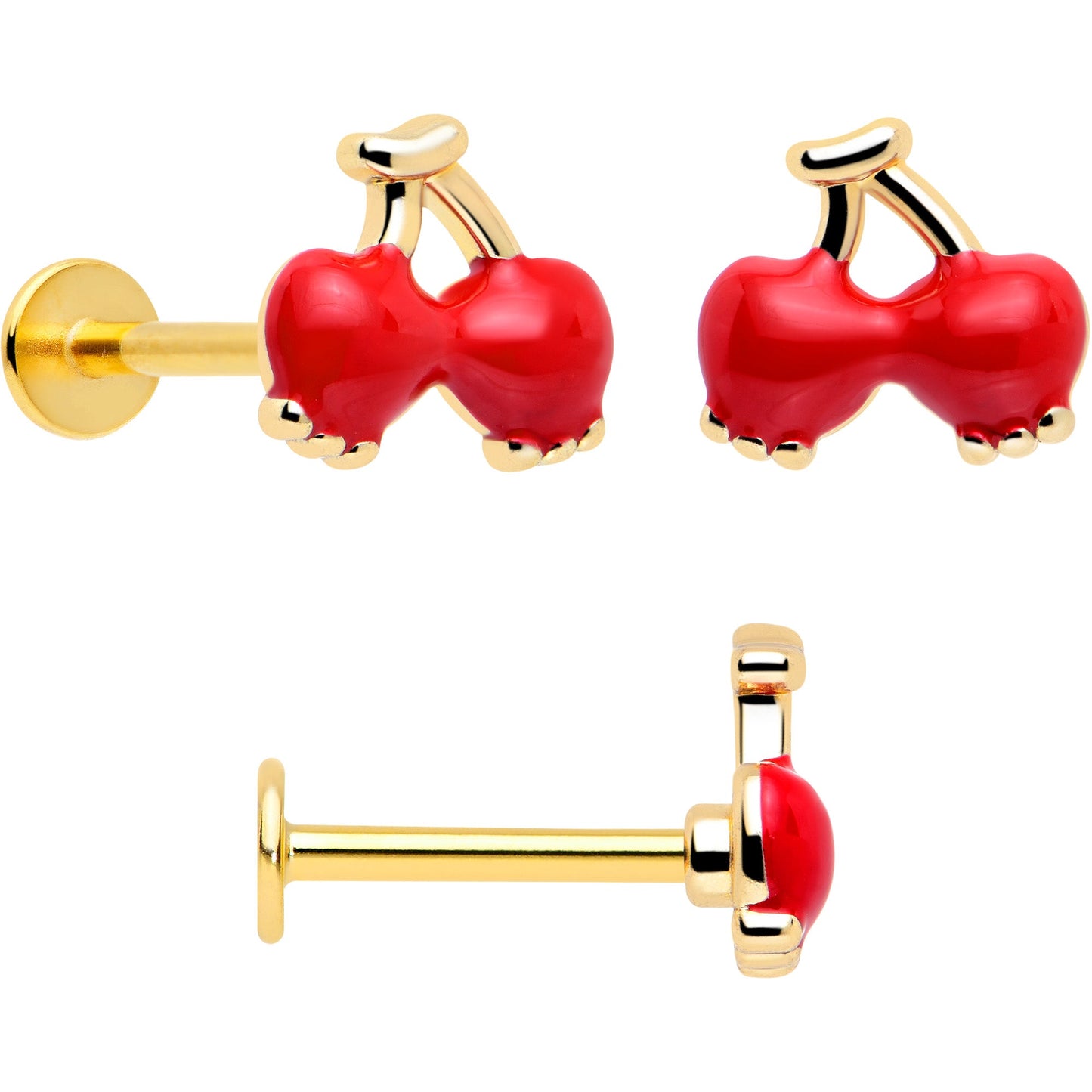 16G 5/16 Gold Tone Cherry Flower Labret Monroe Tragus Set of 3