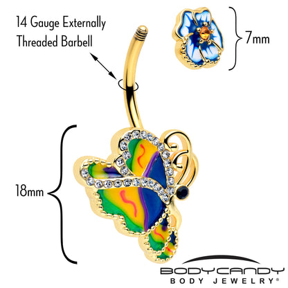 Clear Yellow Gem Gold Tone Butterfly Colors Double Mount Belly Ring