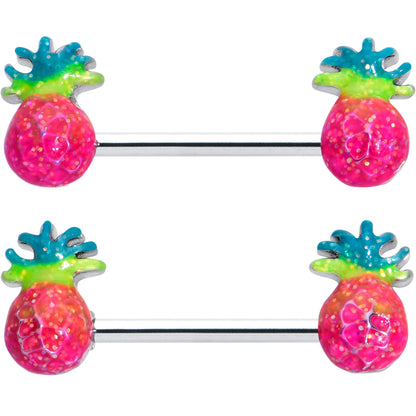 14G 9/16 Hot Tropical Pineapple Barbell Nipple Ring Set
