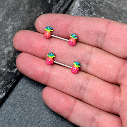 14G 9/16 Hot Tropical Pineapple Barbell Nipple Ring Set