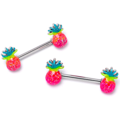 14G 9/16 Hot Tropical Pineapple Barbell Nipple Ring Set