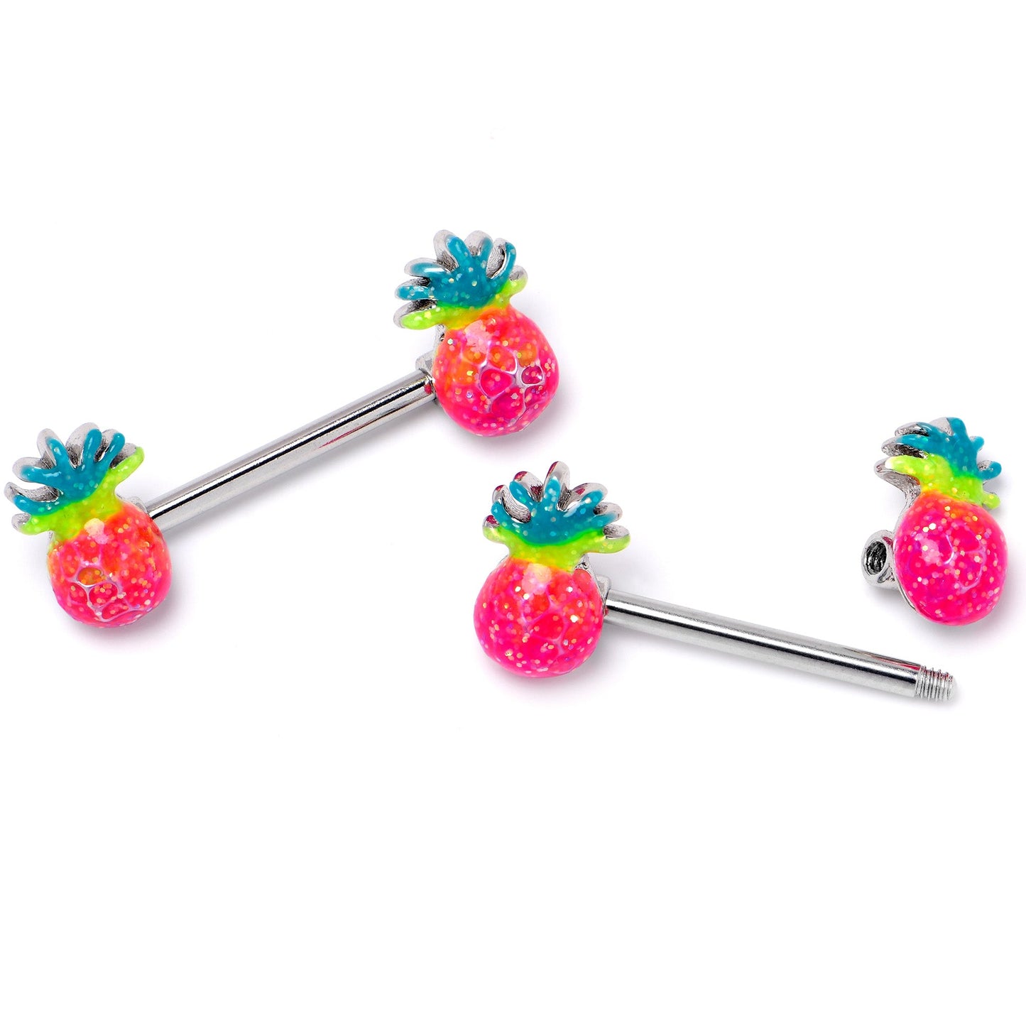 14G 9/16 Hot Tropical Pineapple Barbell Nipple Ring Set