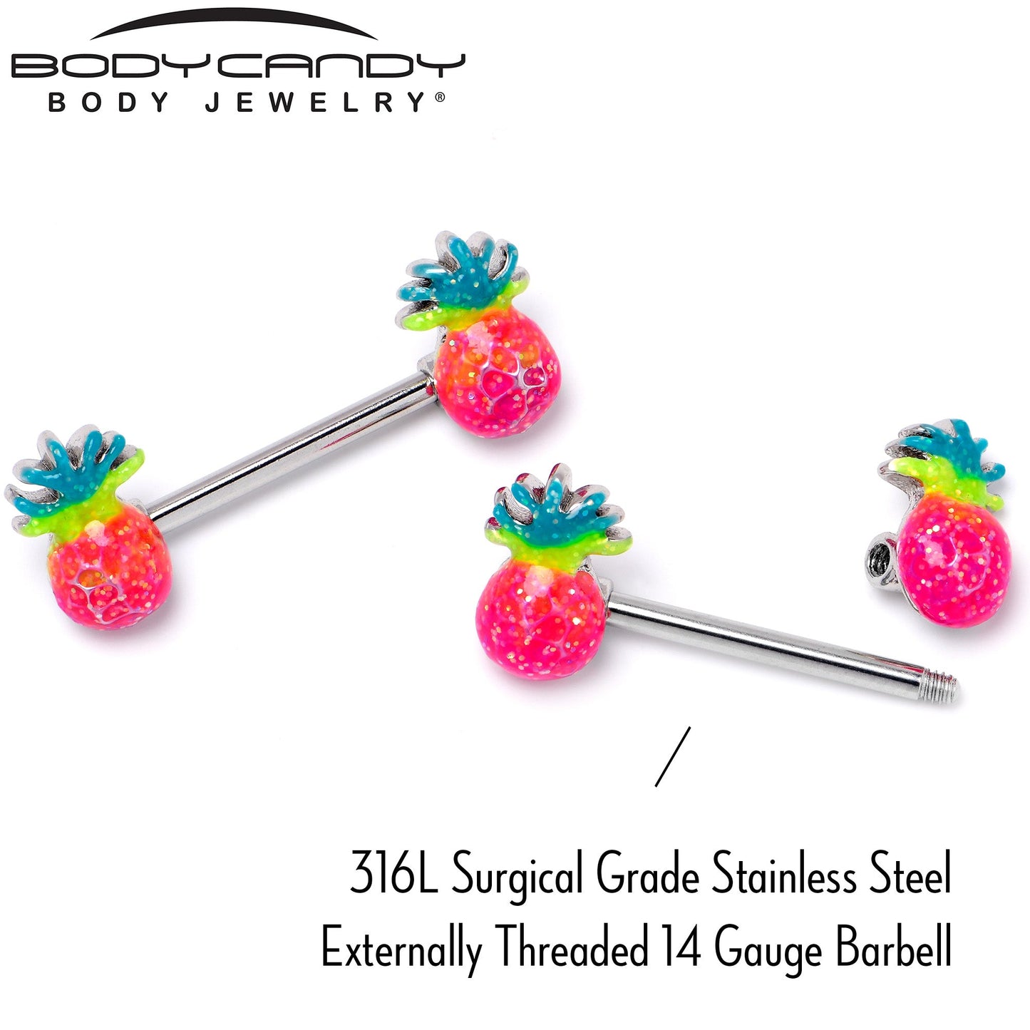 14G 9/16 Hot Tropical Pineapple Barbell Nipple Ring Set