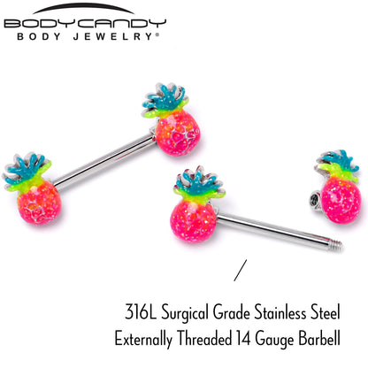 14G 9/16 Hot Tropical Pineapple Barbell Nipple Ring Set