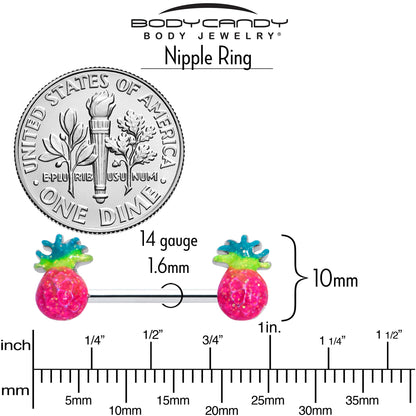 14G 9/16 Hot Tropical Pineapple Barbell Nipple Ring Set