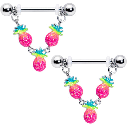 14G 9/16 Hot Tropical Pineapple Dangle Barbell Nipple Ring Set