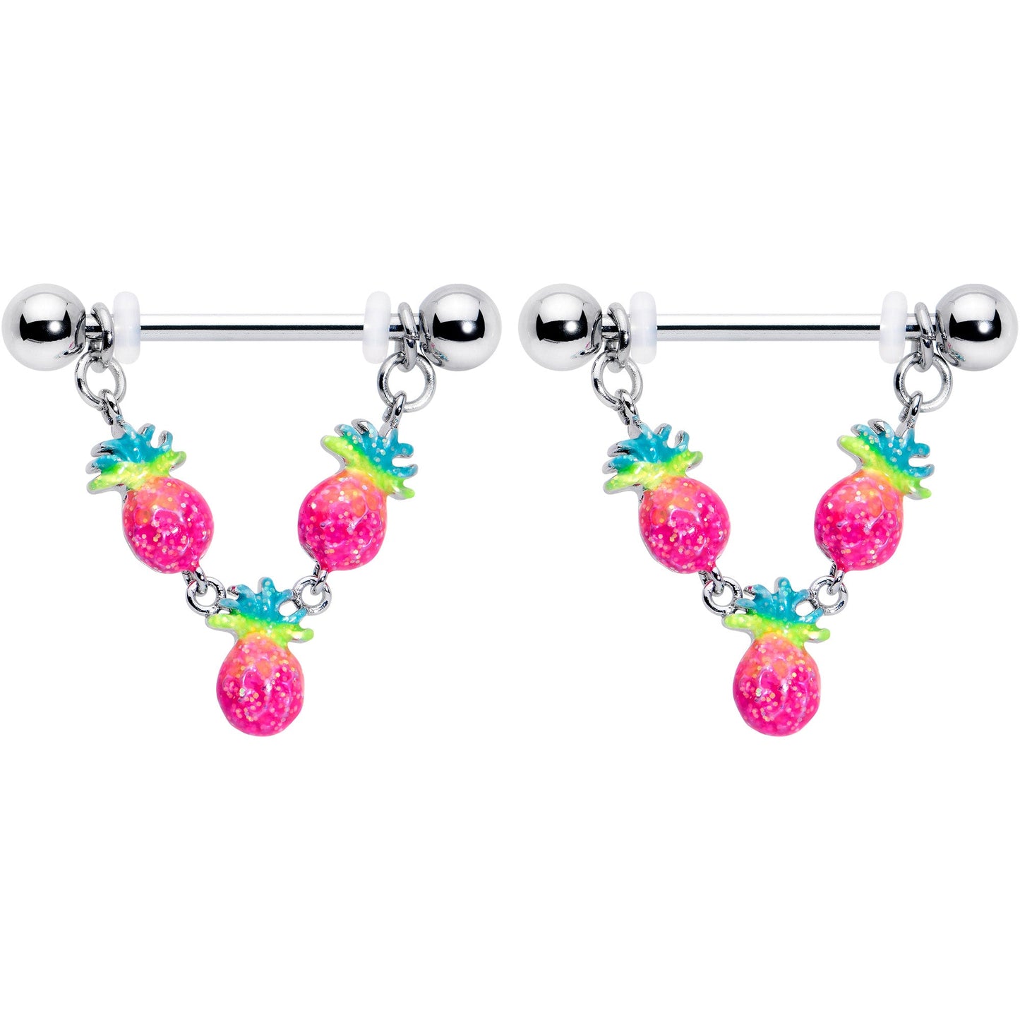 14G 9/16 Hot Tropical Pineapple Dangle Barbell Nipple Ring Set