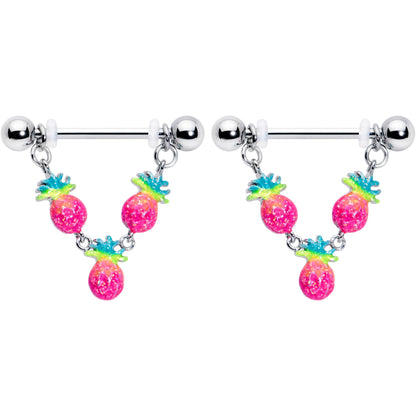 14G 9/16 Hot Tropical Pineapple Dangle Barbell Nipple Ring Set