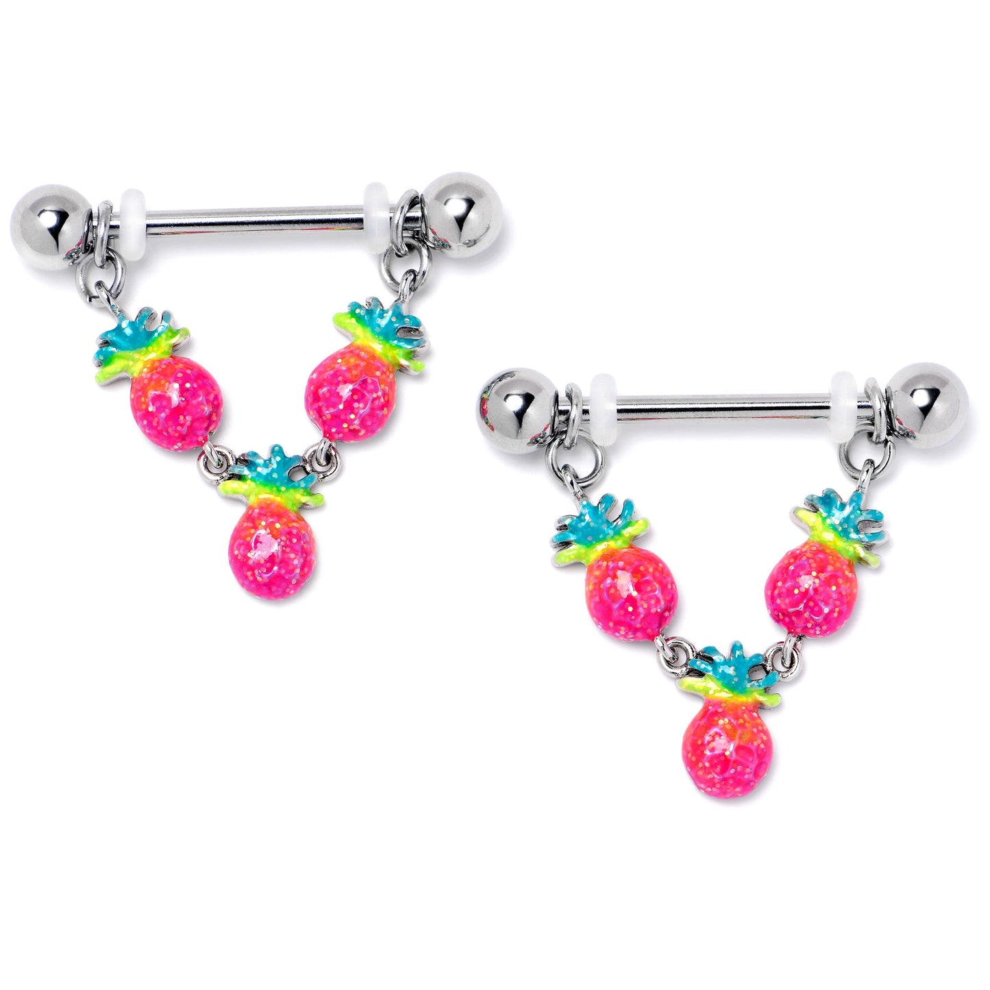 14G 9/16 Hot Tropical Pineapple Dangle Barbell Nipple Ring Set
