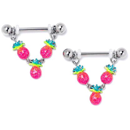 14G 9/16 Hot Tropical Pineapple Dangle Barbell Nipple Ring Set