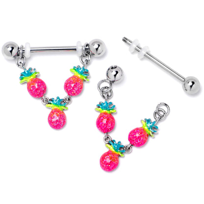 14G 9/16 Hot Tropical Pineapple Dangle Barbell Nipple Ring Set