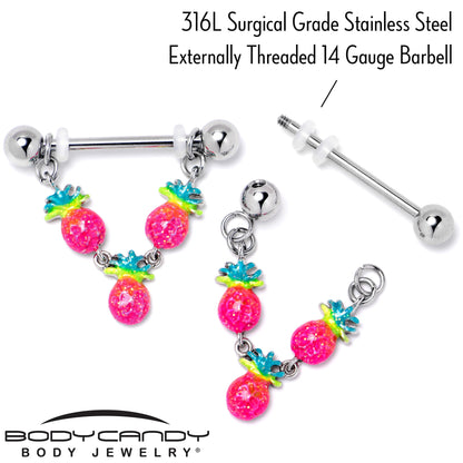 14G 9/16 Hot Tropical Pineapple Dangle Barbell Nipple Ring Set