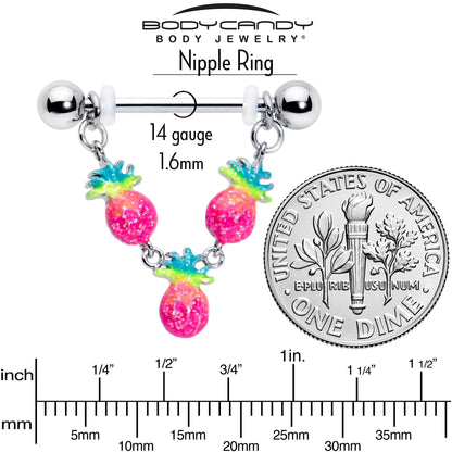 14G 9/16 Hot Tropical Pineapple Dangle Barbell Nipple Ring Set