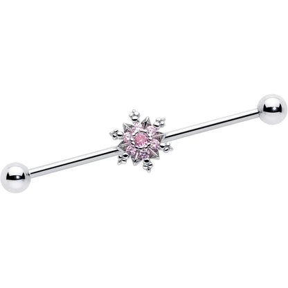 14G Pink CZ Gem Snowflake Glam Industrial Barbell 38mm