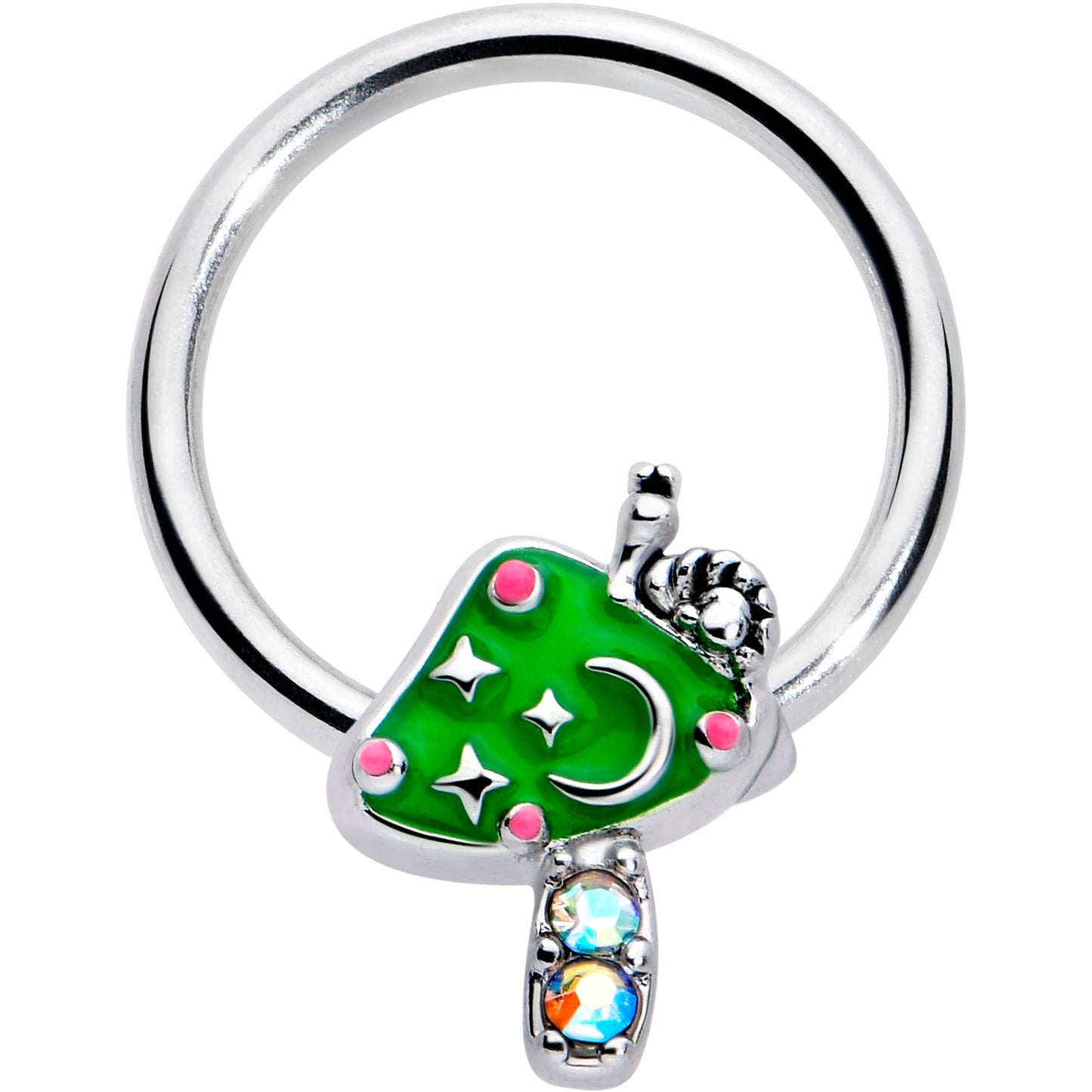 16G 3/8 Aurora Gem Fanciful Green Mushroom BCR Captive Ring