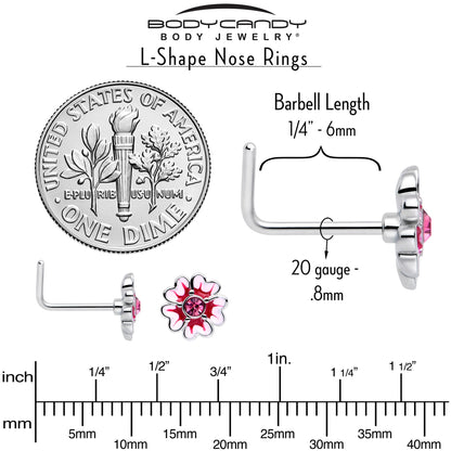 20G 5/16 Pink CZ Gem Dainty Pink Flower L Shape Nose Ring