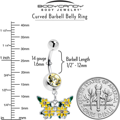 Yellow CZ Gem Blooming Butterfly Dangle Belly Ring