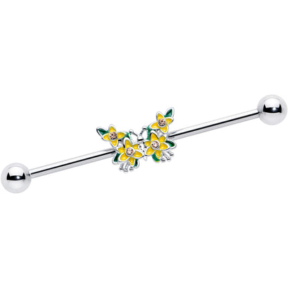 14G Yellow CZ Gem Blooming Butterfly Industrial Barbell 38mm