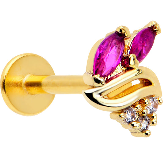 16G 5/16 Red CZ Gem Gold Tone Swirl Fan Labret Monroe Tragus