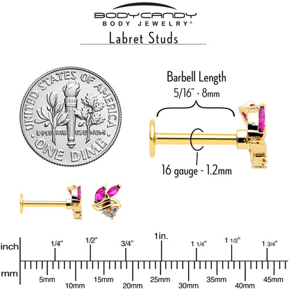 16G 5/16 Red CZ Gem Gold Tone Swirl Fan Labret Monroe Tragus