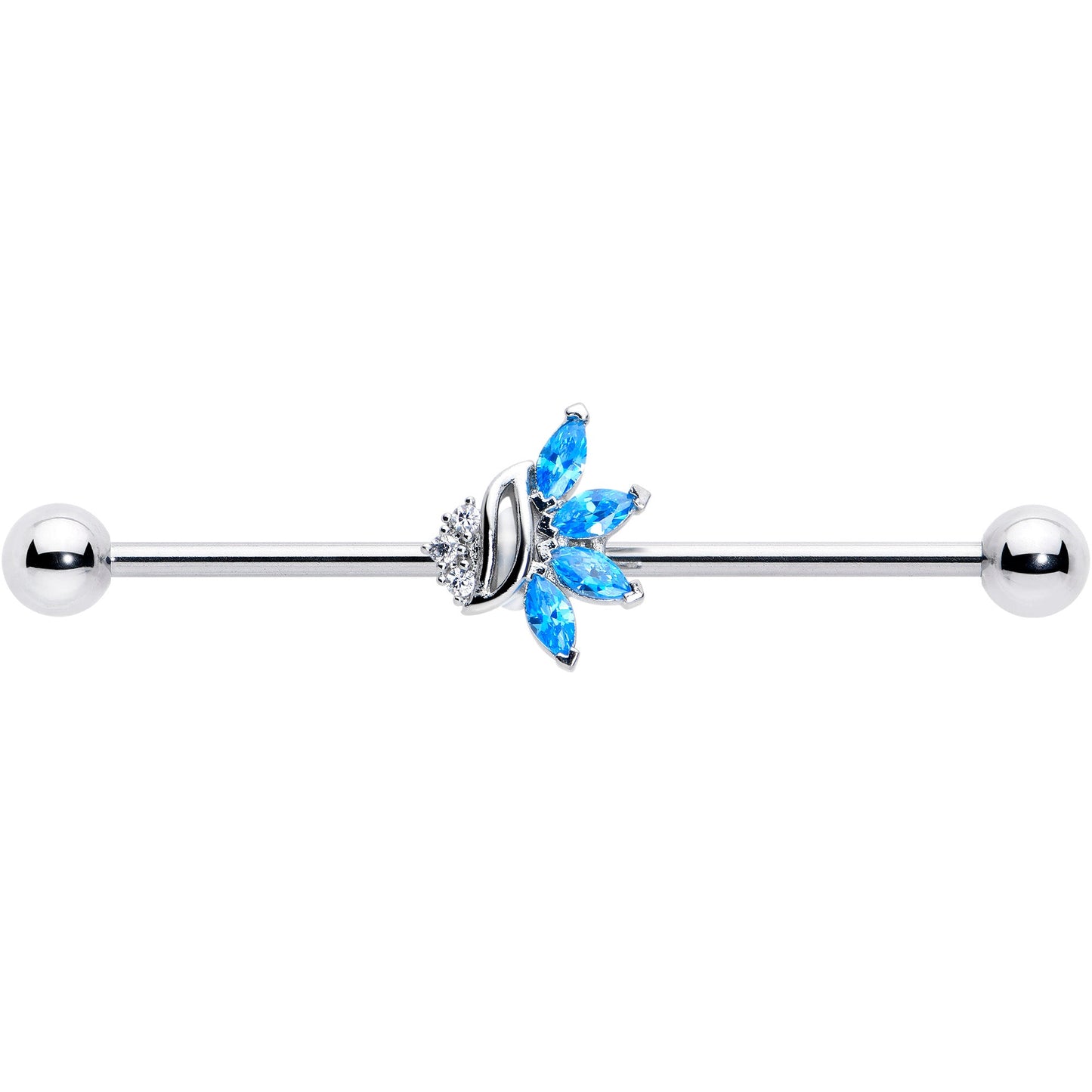 14G Blue CZ Gem Swirl Fan Industrial Barbell 38mm
