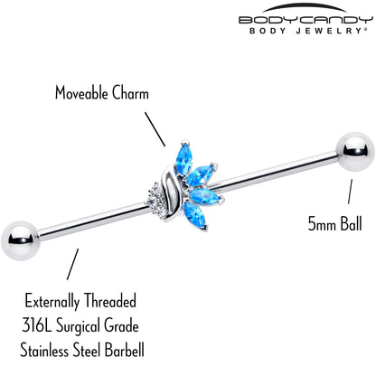14G Blue CZ Gem Swirl Fan Industrial Barbell 38mm
