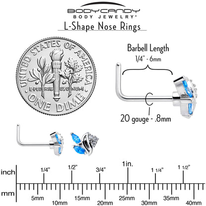 20G 7mm Blue CZ Gem Swirl Fan L Shape Nose Ring