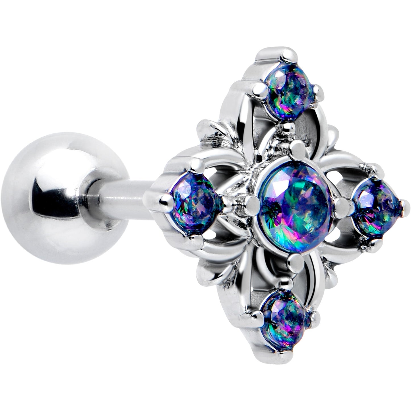 16G 1/4 Vitrail CZ Gem Beauty Cross Cartilage Tragus Earring