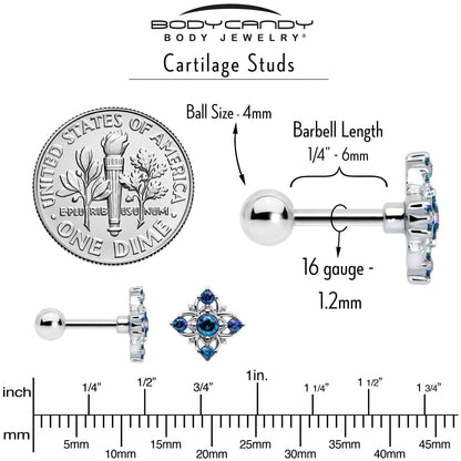 16G 1/4 Vitrail CZ Gem Beauty Cross Cartilage Tragus Earring