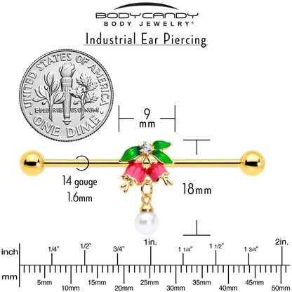 14G Clear CZ Gem Gold Tone Bell Flower Industrial Barbell 38mm