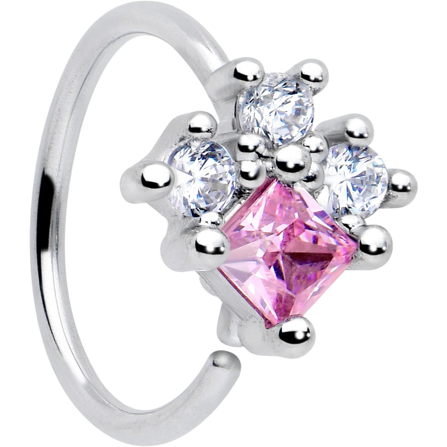 20G 5/16 Clear Pink CZ Gem Rhombus Riot Nose Hoop