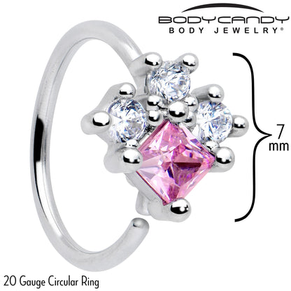 20G 5/16 Clear Pink CZ Gem Rhombus Riot Nose Hoop