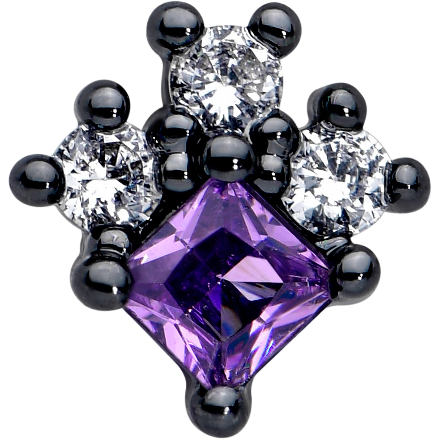 16G 1/4 Purple CZ Gem Black Rhombus Riot Cartilage Tragus Earring