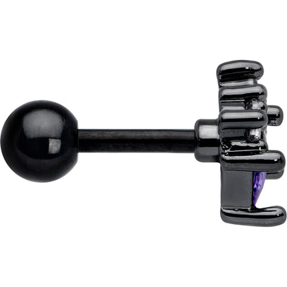 16G 1/4 Purple CZ Gem Black Rhombus Riot Cartilage Tragus Earring