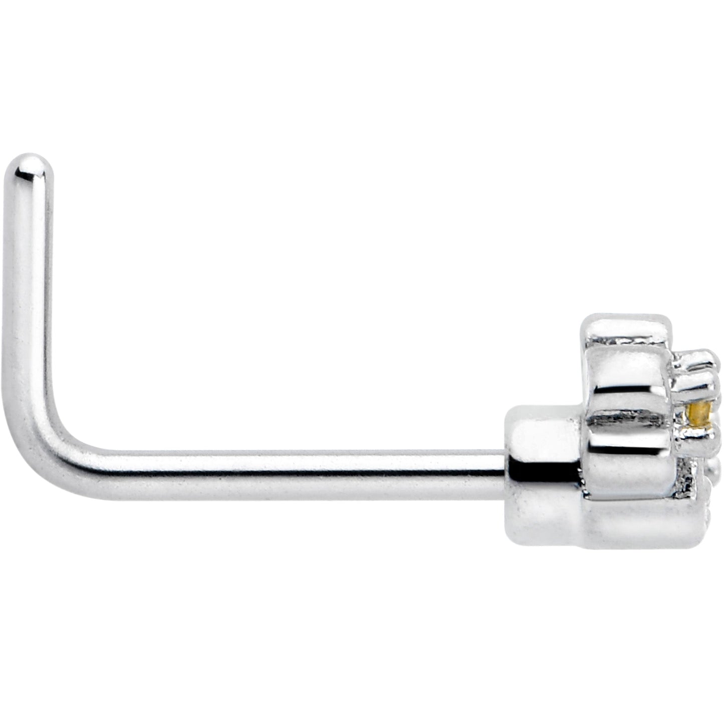 20G 7mm Yellow CZ Gem Flower Honeycomb L Shape Nose Ring