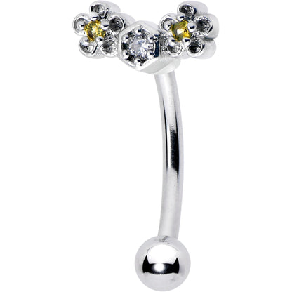 16G 5/16 Yellow CZ Gem Flower Honeycomb Curved Eyebrow Ring