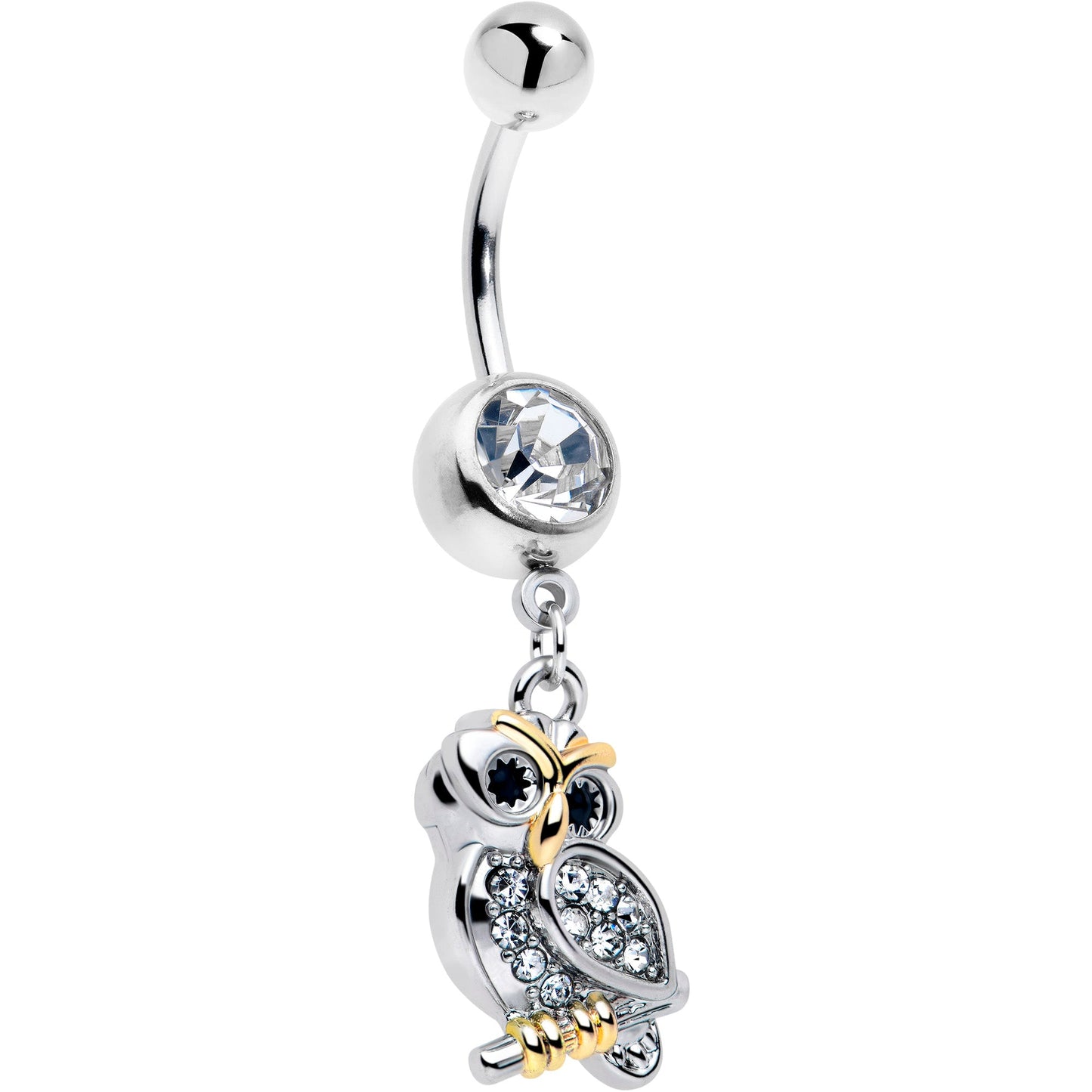 Clear Gem Evening Owl Dangle Belly Ring