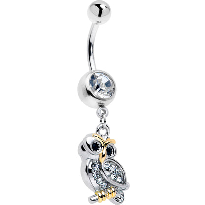 Clear Gem Evening Owl Dangle Belly Ring