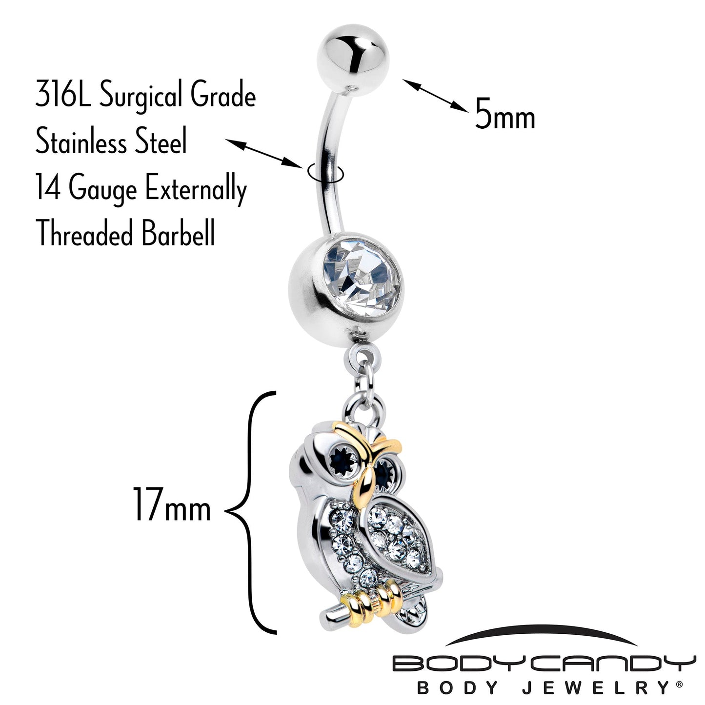 Clear Gem Evening Owl Dangle Belly Ring