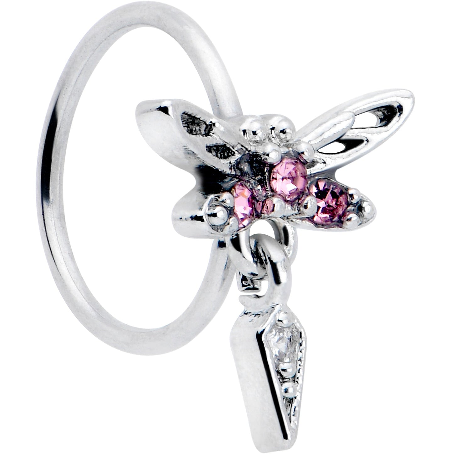 20G 5/16 Pink Gem Swank Dragonfly Dangle Nose Hoop