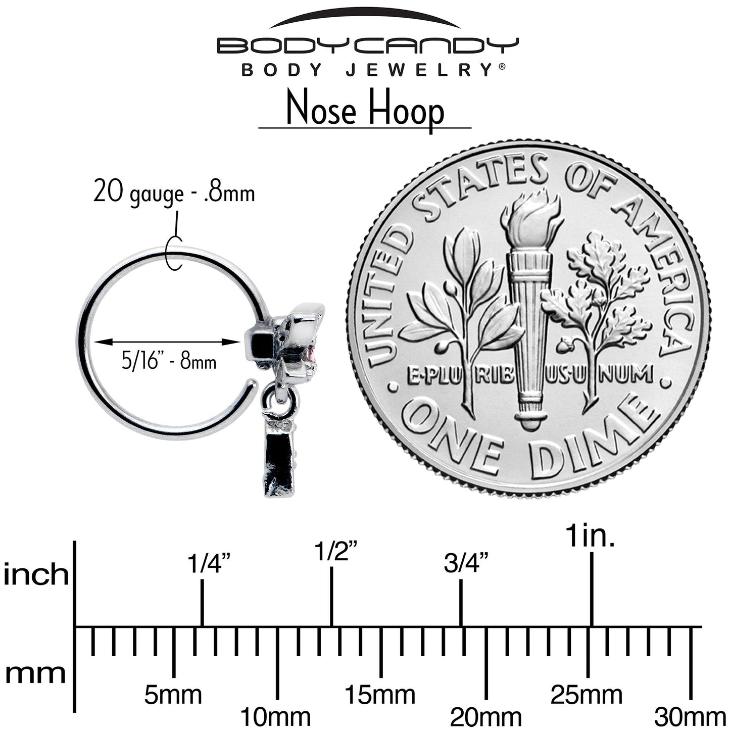 20G 5/16 Pink Gem Swank Dragonfly Dangle Nose Hoop