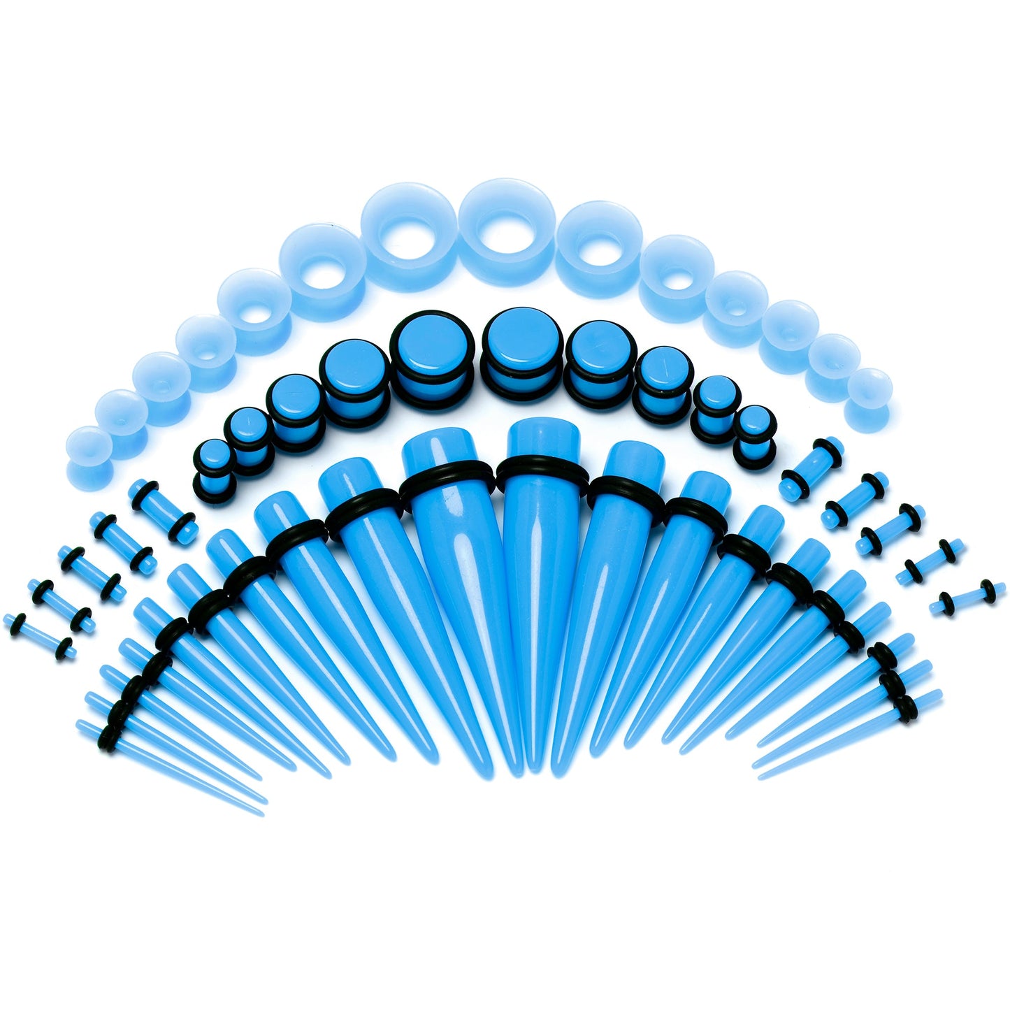 14G to 1/2 Blue Acrylic 54 Piece Ear Stretching Kit with Jojoba Oil