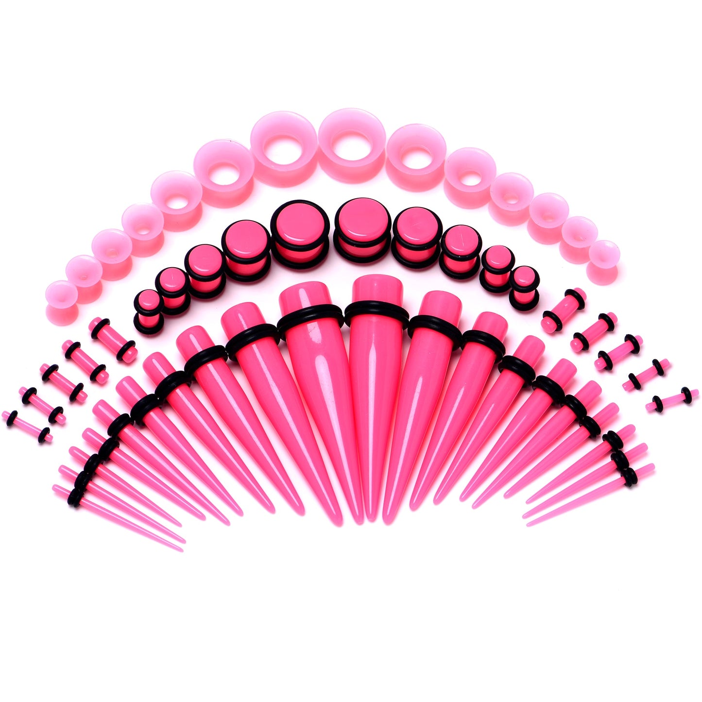 14G to 1/2 Pink Acrylic 54 Piece Ear Stretching Kit with Jojoba Oil